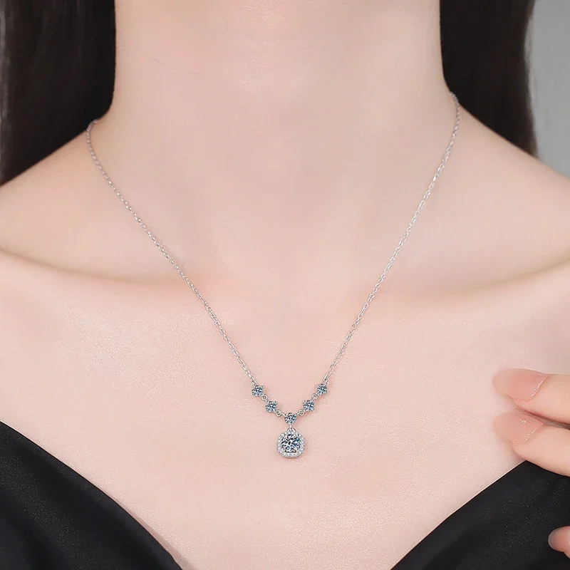 Radiant Five-Stone Halo 925 Sterling Silver Necklace