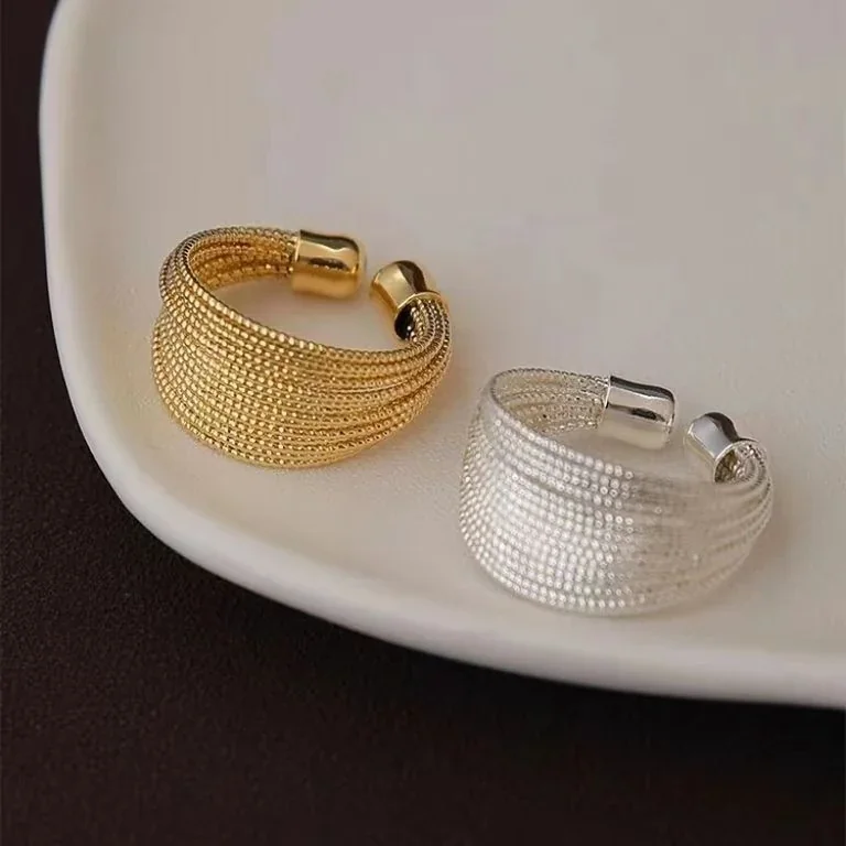 Sculptural Copper Multi-Line Ribbed Open-Front Ring