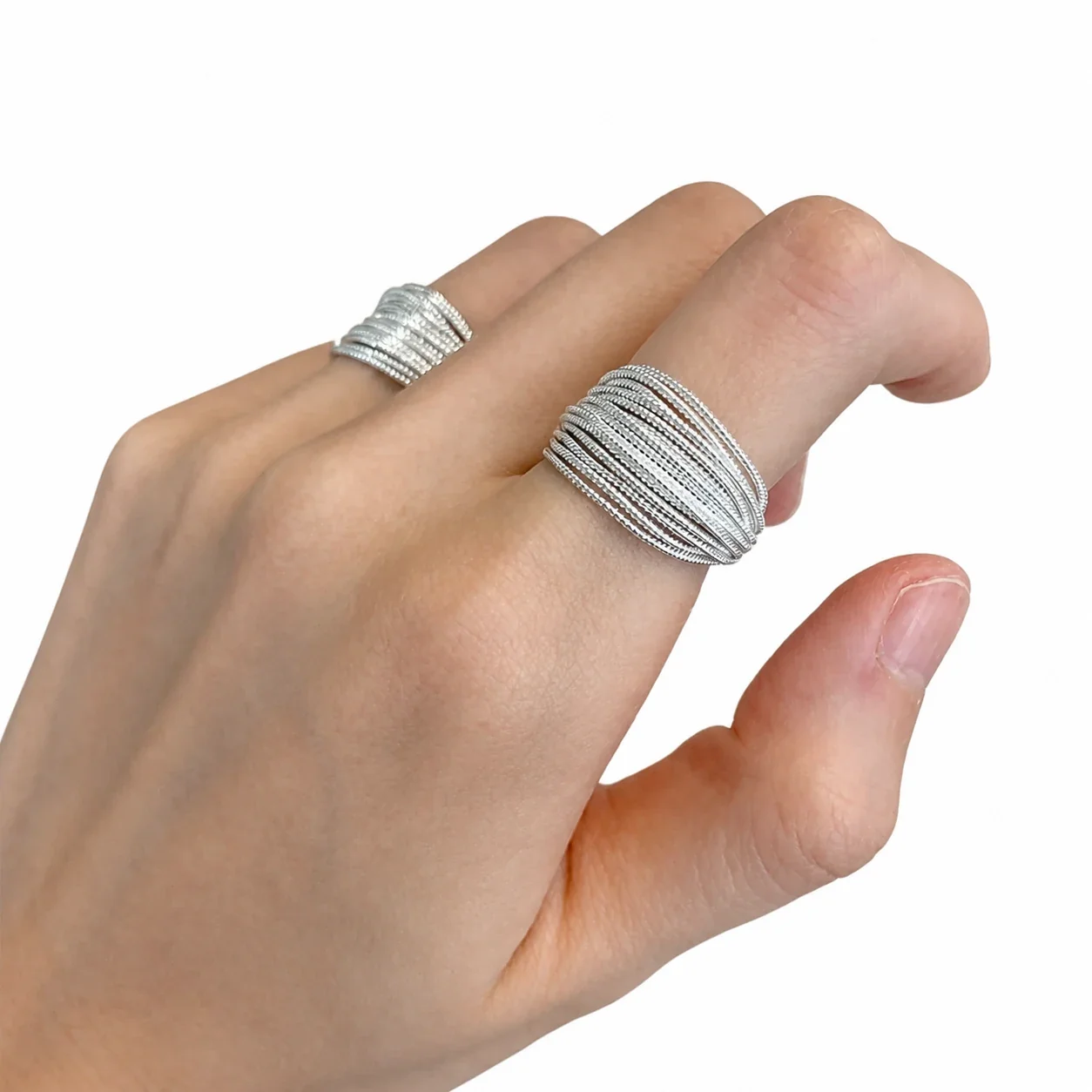Sculptural Copper Multi-Line Ribbed Open-Front Ring