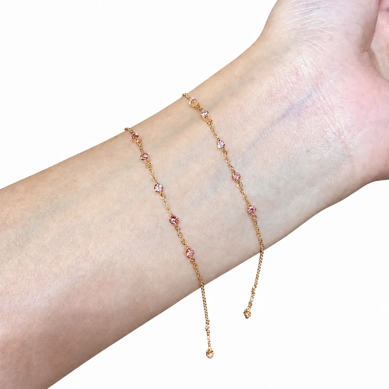 Delicate Gold-Plated Copper Pink Round Crystal Station Bracelet