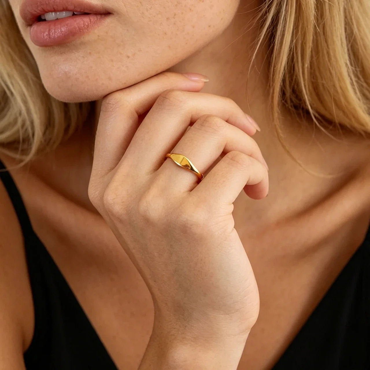 Sleek Gold-Plated Stainless Steel Tapered Oval Face Signet Ring