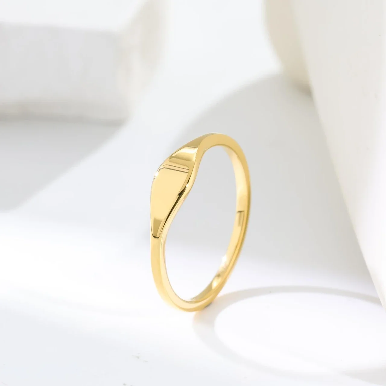 Sleek Gold-Plated Stainless Steel Tapered Oval Face Signet Ring