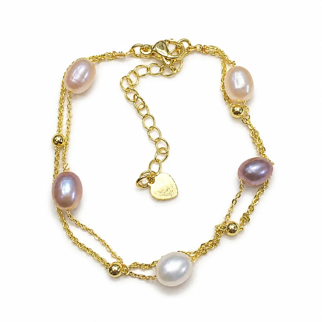 Delicate Gold-Plated Double-Chain Freshwater Pearl Bracelet