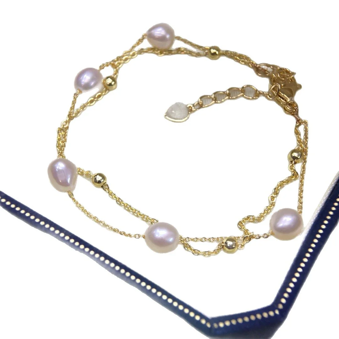 Delicate Gold-Plated Double-Chain Freshwater Pearl Bracelet
