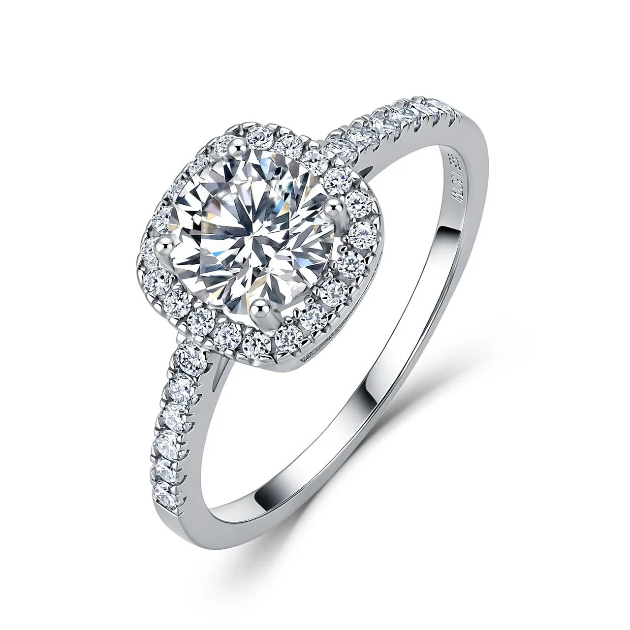 Radiant 925 Sterling Silver Round Halo Pavé Moissanite Ring