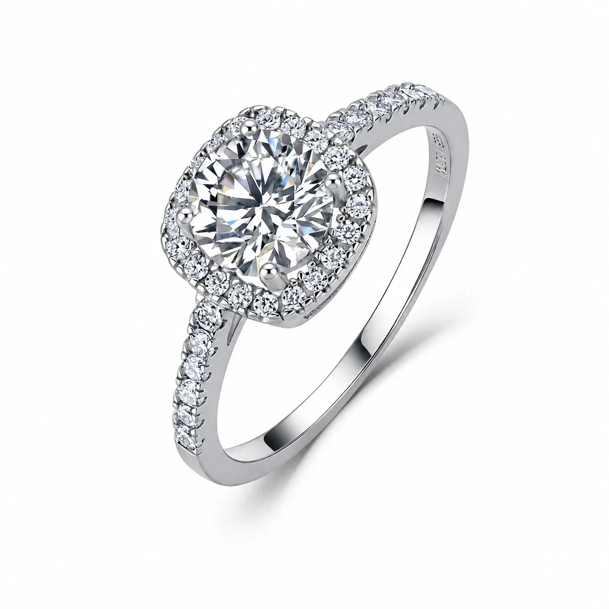 Radiant 925 Sterling Silver Round Halo Pavé Moissanite Ring