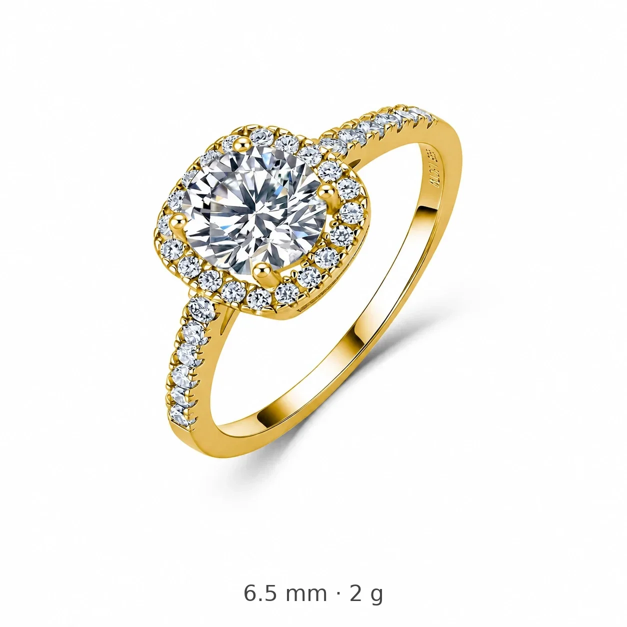 Radiant 925 Sterling Silver Round Halo Pavé Moissanite Ring - Gold