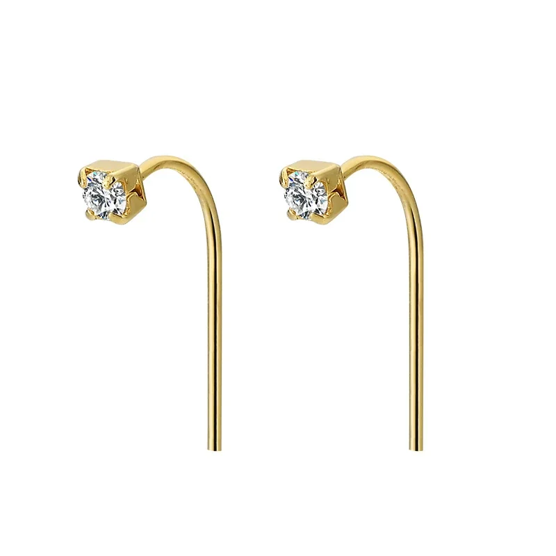 Minimal 925 Sterling Silver Round Stone Ear Pin Stud Earrings