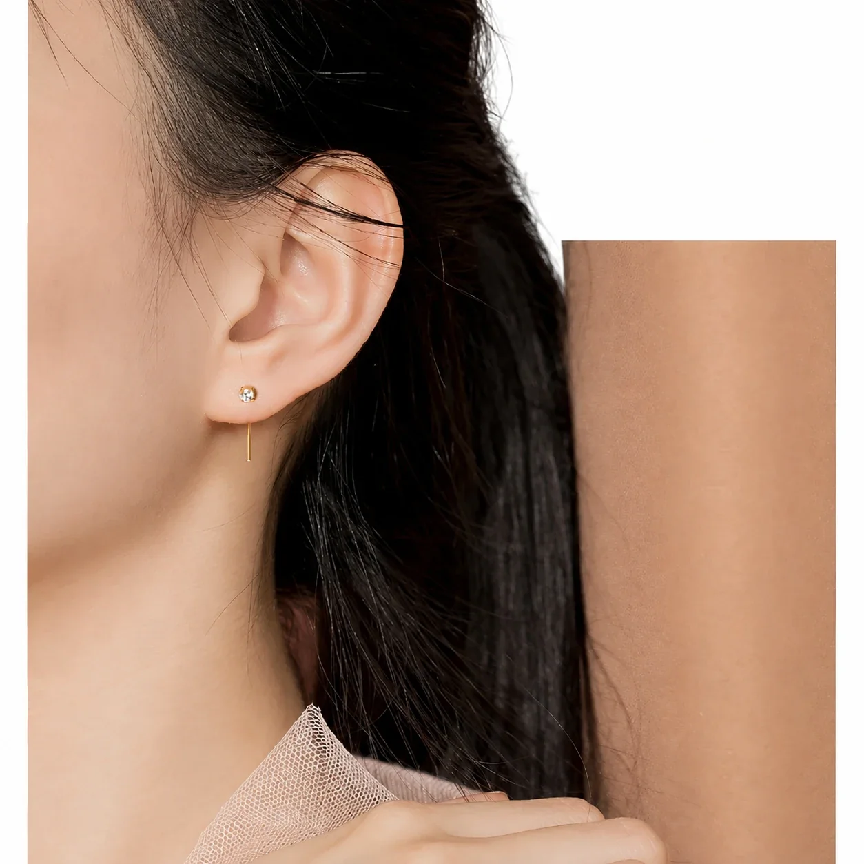 Minimal 925 Sterling Silver Round Stone Ear Pin Stud Earrings