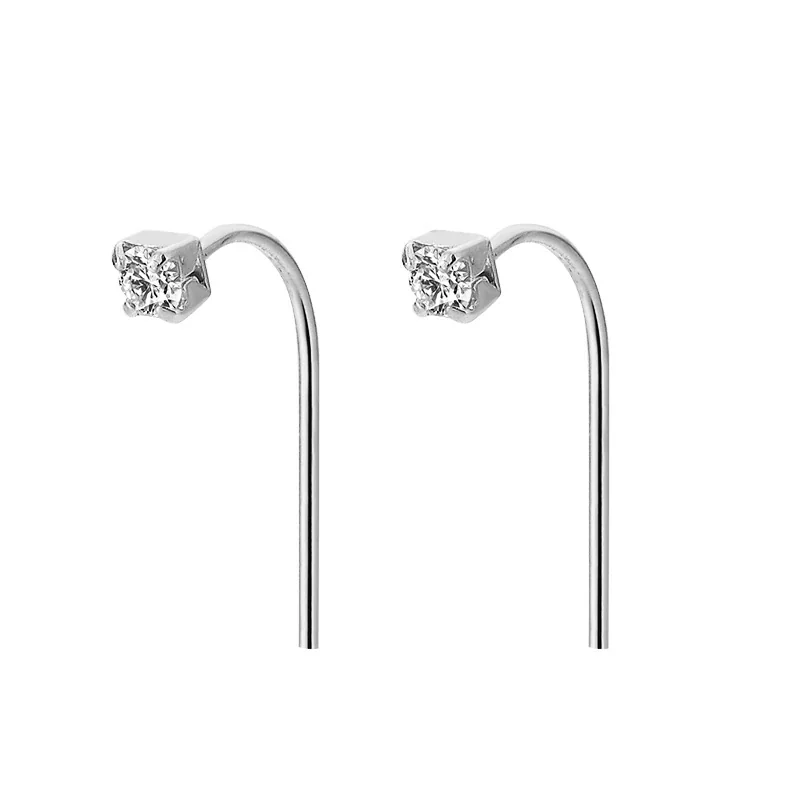 Minimal 925 Sterling Silver Round Stone Ear Pin Stud Earrings