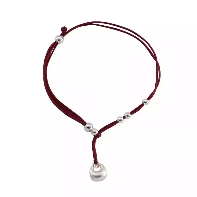 Delicate Red Cord 925 Sterling Silver Bead Charm Bracelet