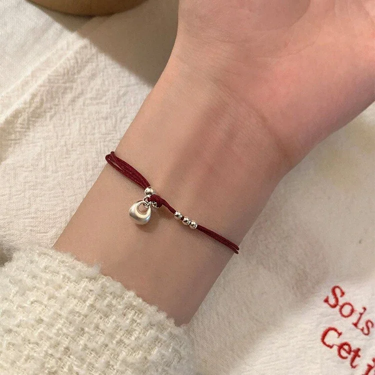 Delicate Red Cord 925 Sterling Silver Bead Charm Bracelet