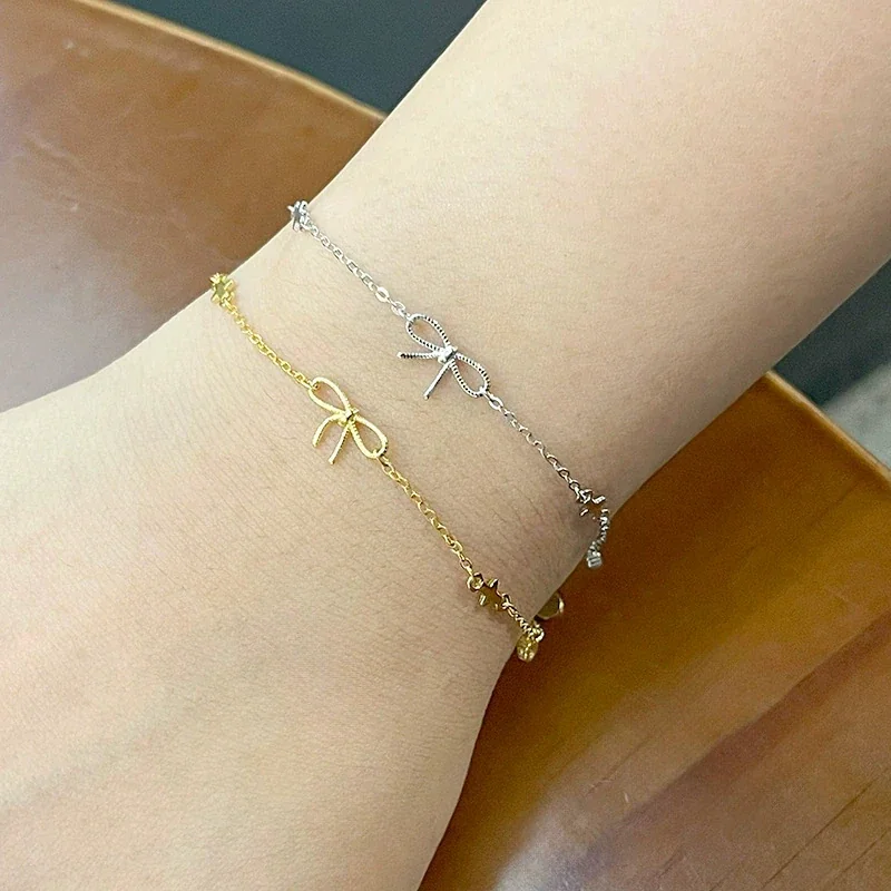 Delicate Bow Cross Bezel Crystal 925 Sterling Silver Bracelet