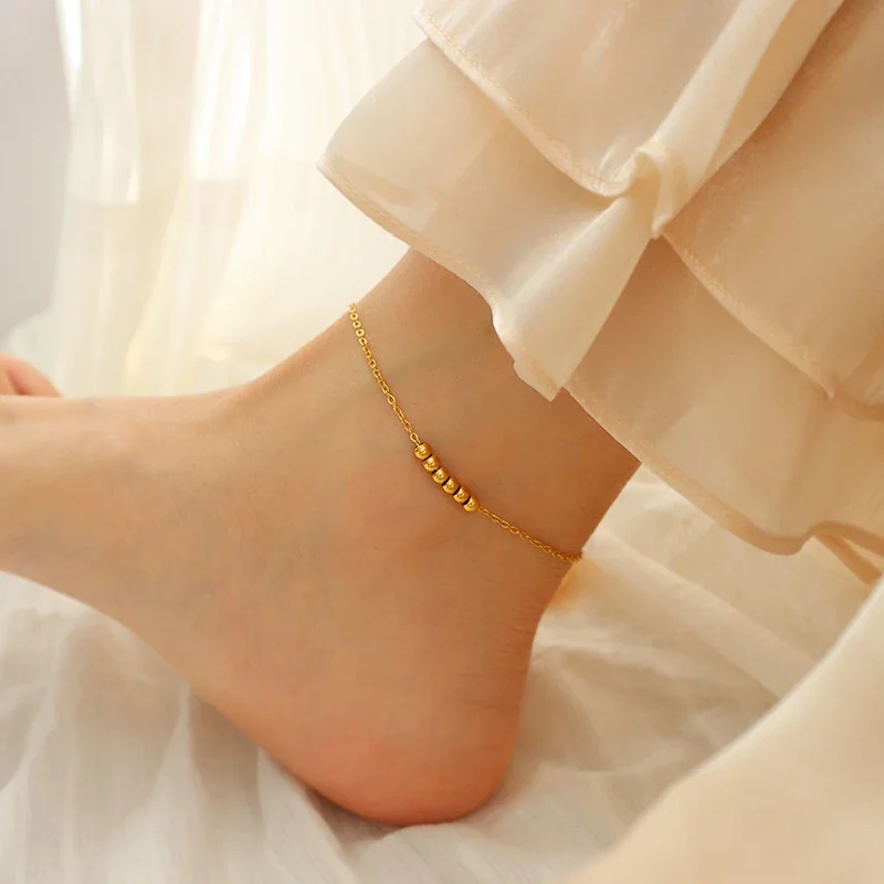 Delicate Bead Cluster Stainless Steel Chain Anklet