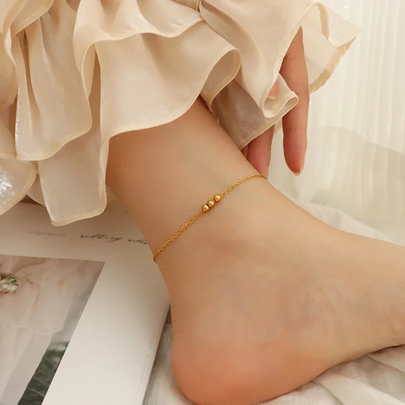 Delicate Bead Cluster Stainless Steel Chain Anklet - 20+5 cm