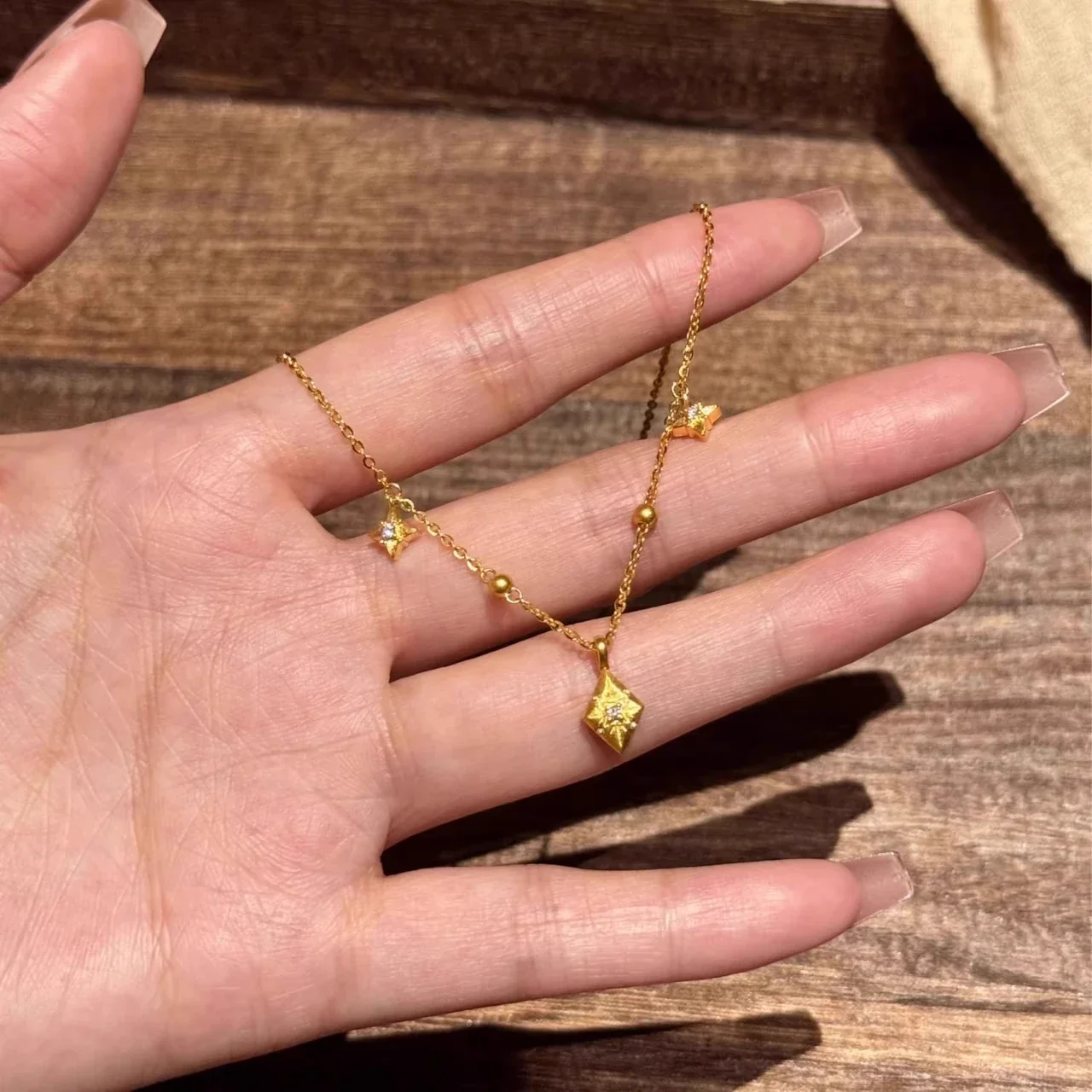Celestial Gold-Plated Star Charms Bead Copper Necklace