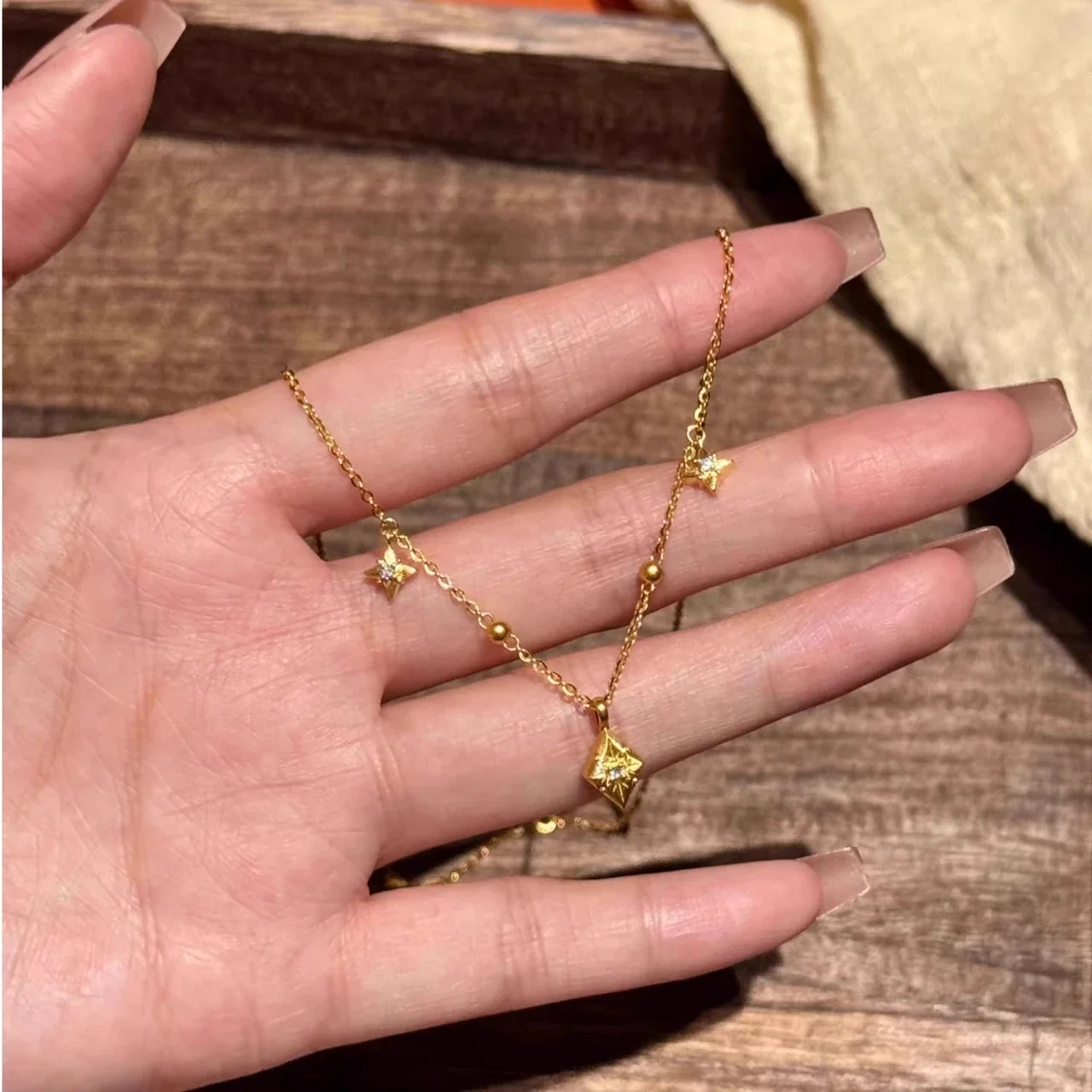 Celestial Gold-Plated Star Charms Bead Copper Necklace