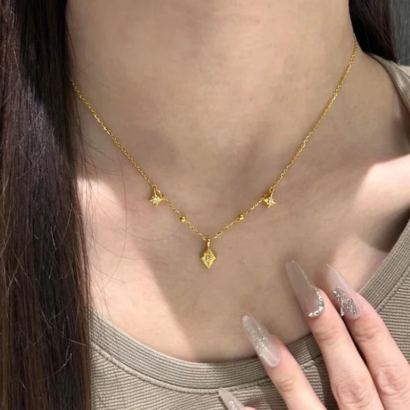Celestial Gold-Plated Star Charms Bead Copper Necklace