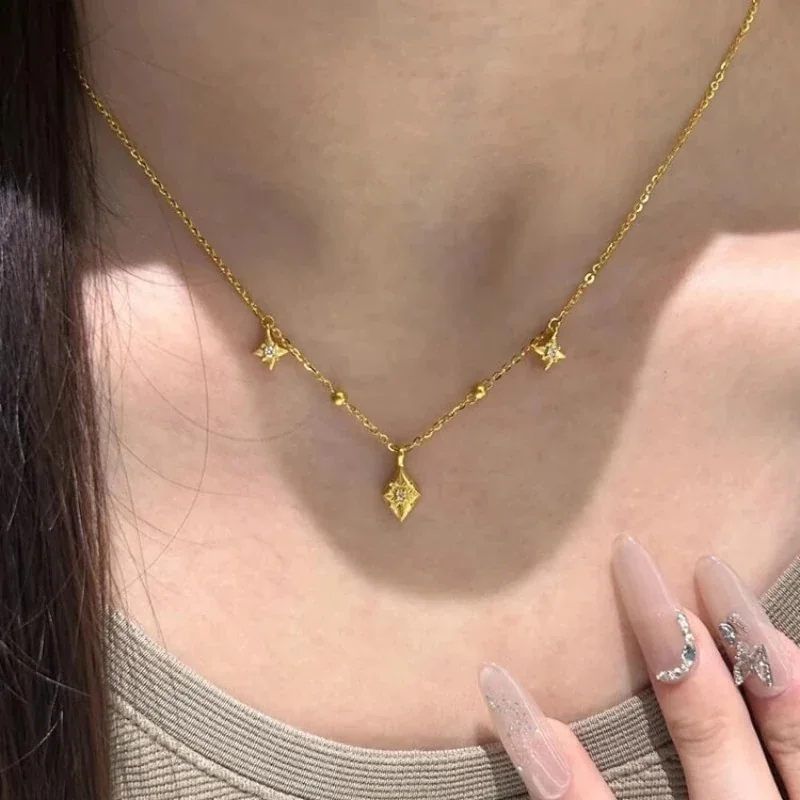 Celestial Gold-Plated Star Charms Bead Copper Necklace
