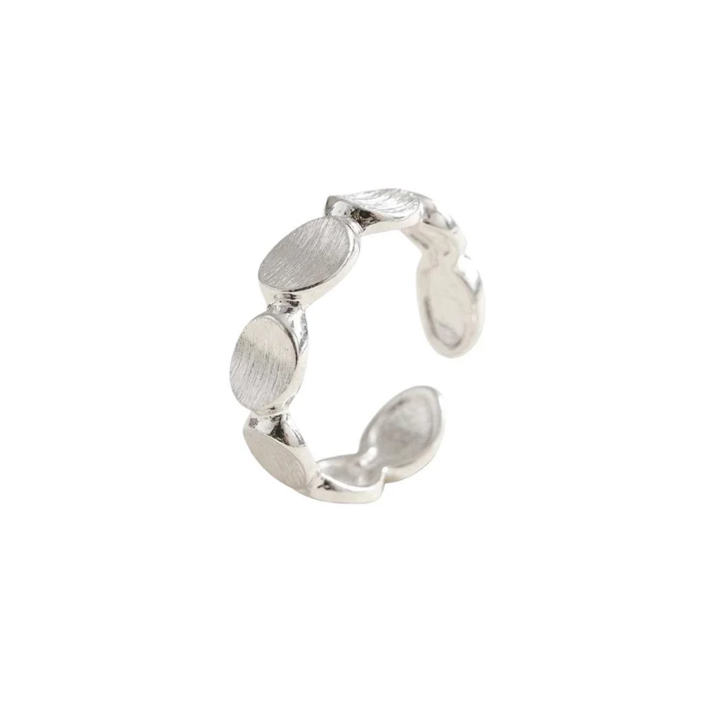 Artful Brushed Oval Disc 925 Sterling Silver Open Ring