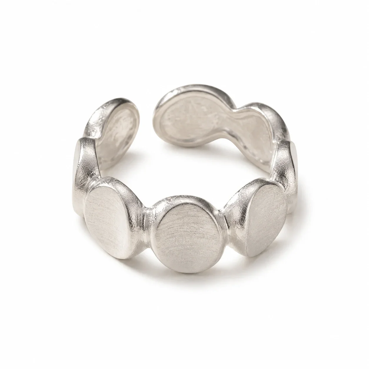 Artful Brushed Oval Disc 925 Sterling Silver Open Ring