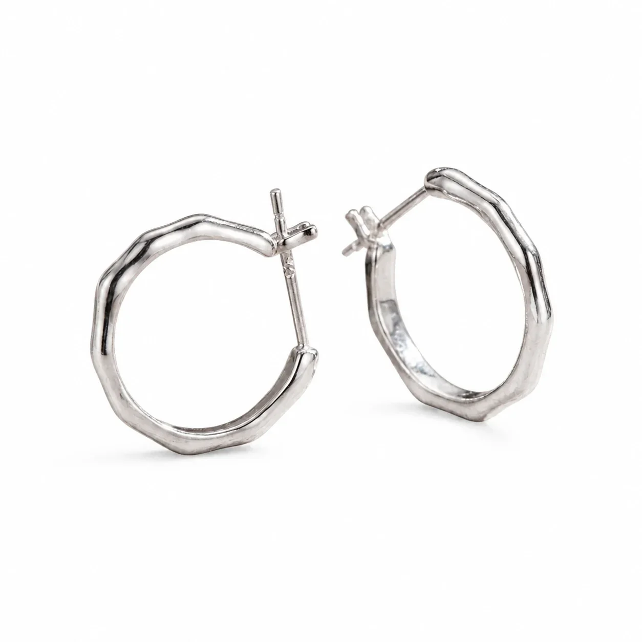 Irregular Polished 925 Sterling Silver Wavy Hoop Earrings