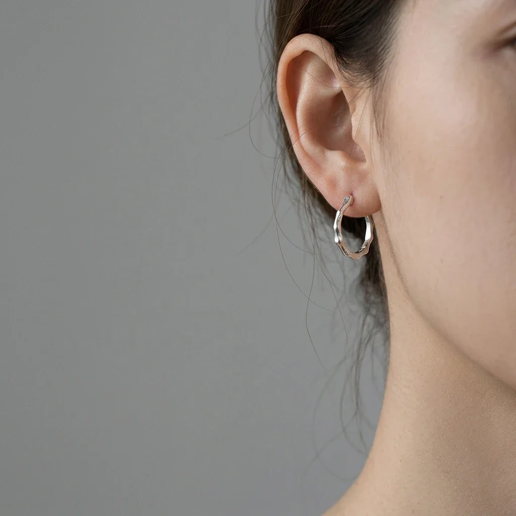 Irregular Polished 925 Sterling Silver Wavy Hoop Earrings