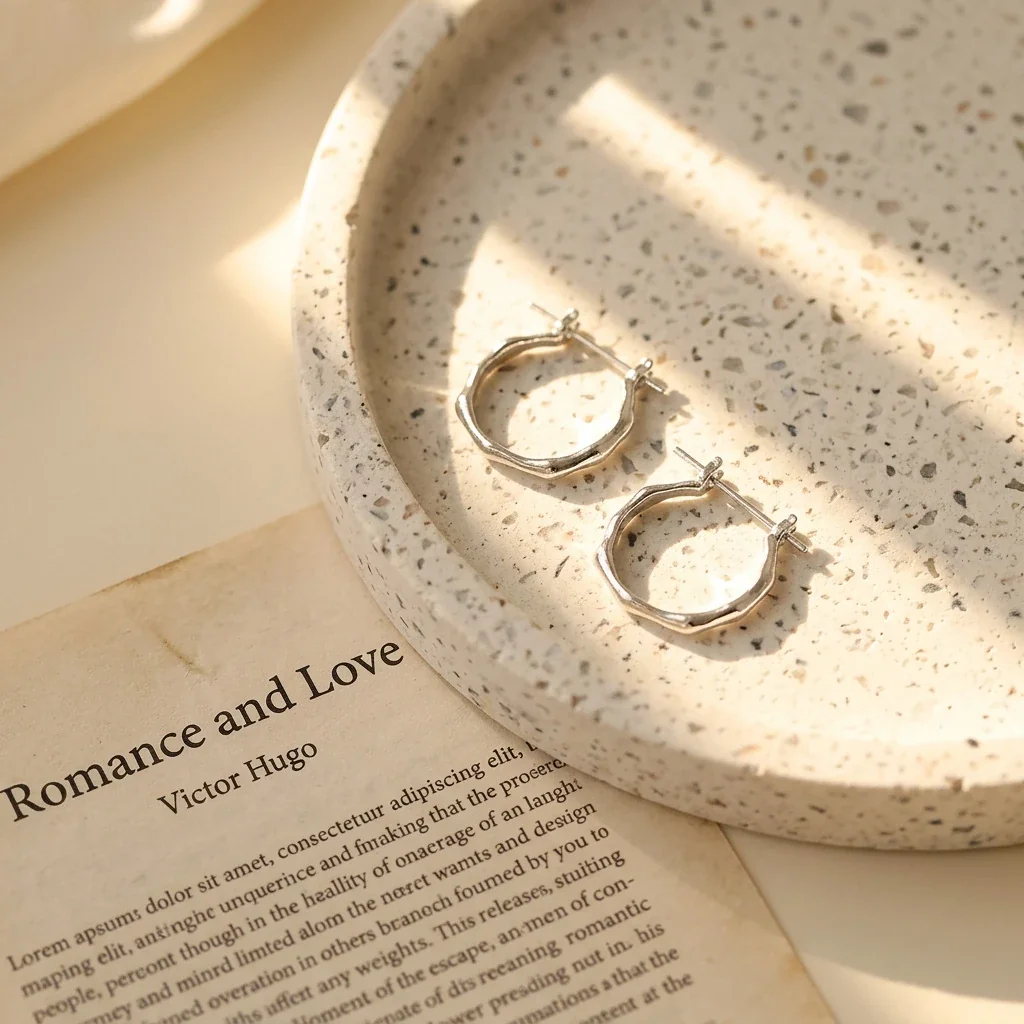 Irregular Polished 925 Sterling Silver Wavy Hoop Earrings