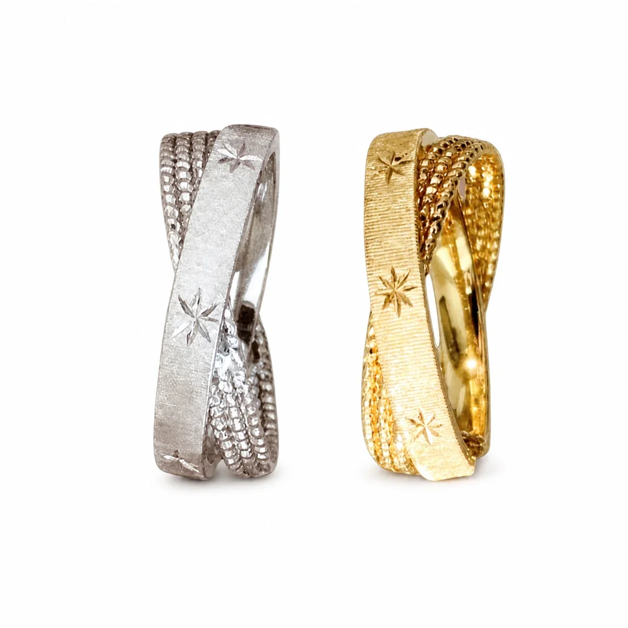 Brushed Starburst Beaded 925 Sterling Silver Ring