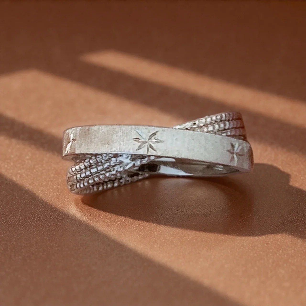 Brushed Starburst Beaded 925 Sterling Silver Ring