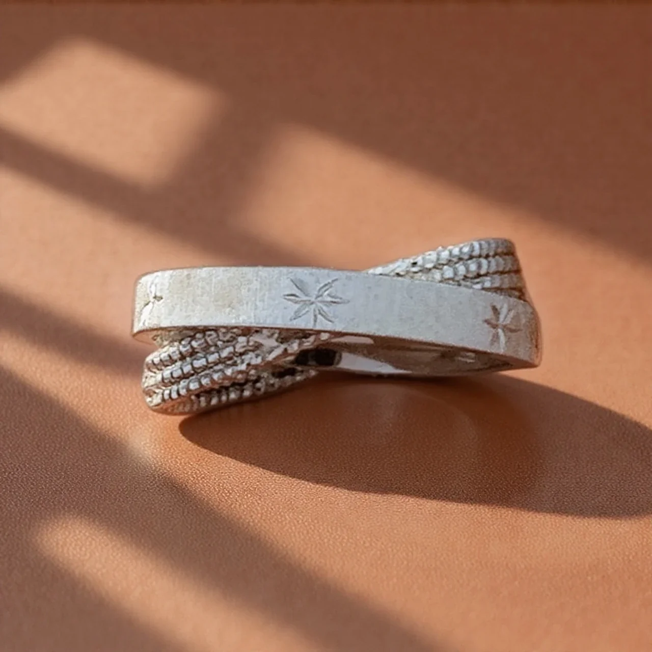 Brushed Starburst Beaded 925 Sterling Silver Ring - Silver