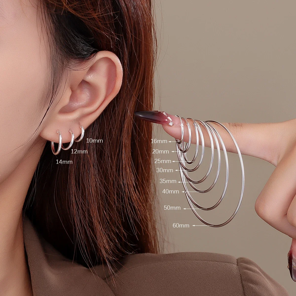 Minimal 925 Sterling Silver Thin Tubular Hinged Hoop Earrings