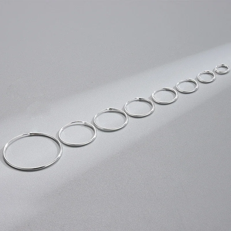 Minimal 925 Sterling Silver Thin Tubular Hinged Hoop Earrings