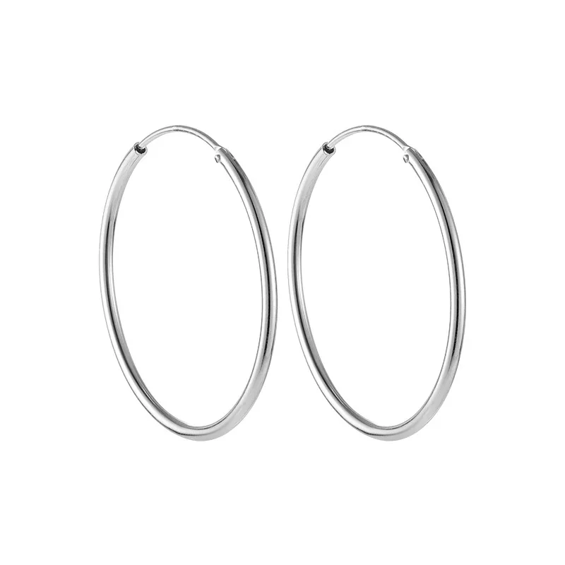 Minimal 925 Sterling Silver Thin Tubular Hinged Hoop Earrings - Silver