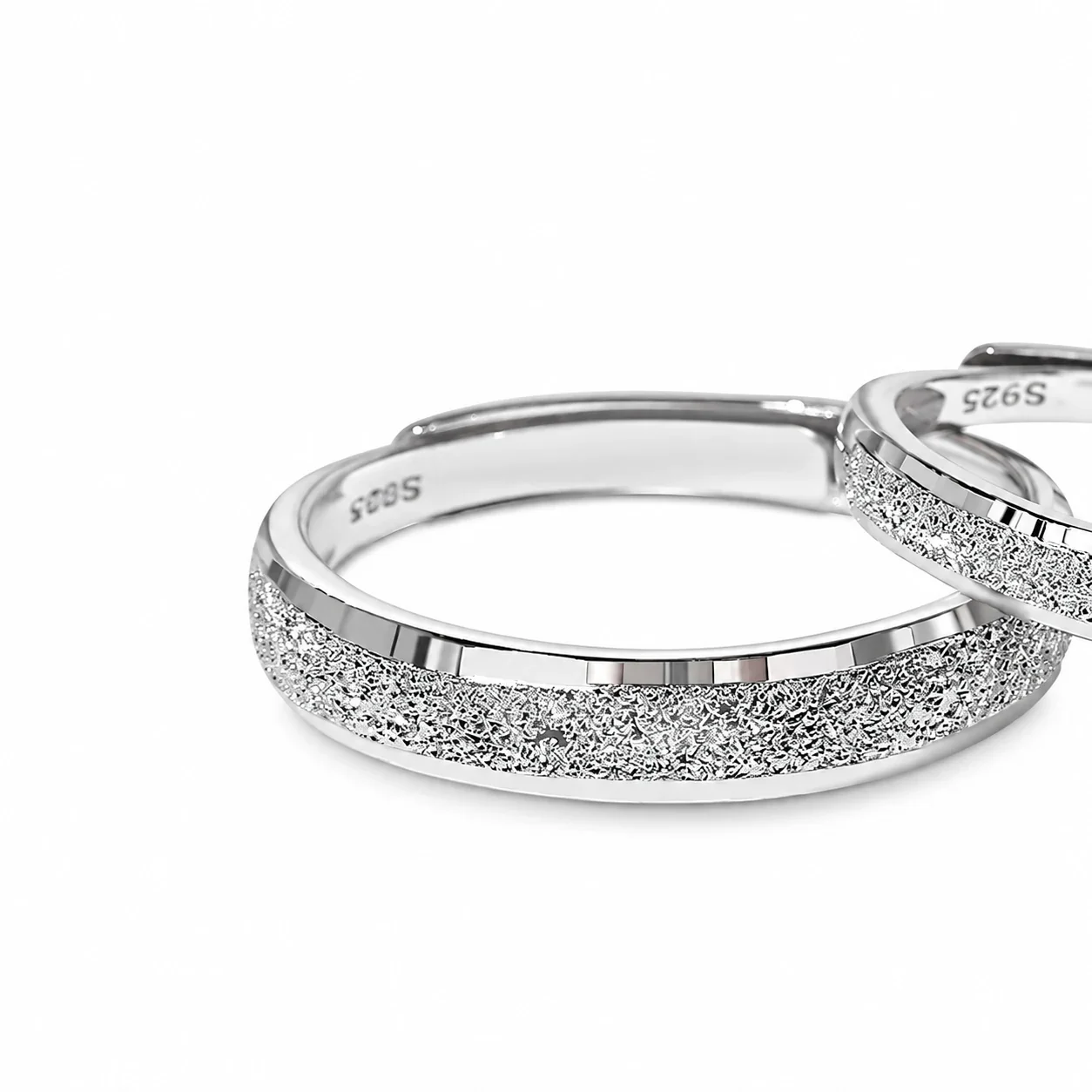 Starlight Sand 925 Sterling Silver Open Band Rings - Silver Men's Starlight Sand