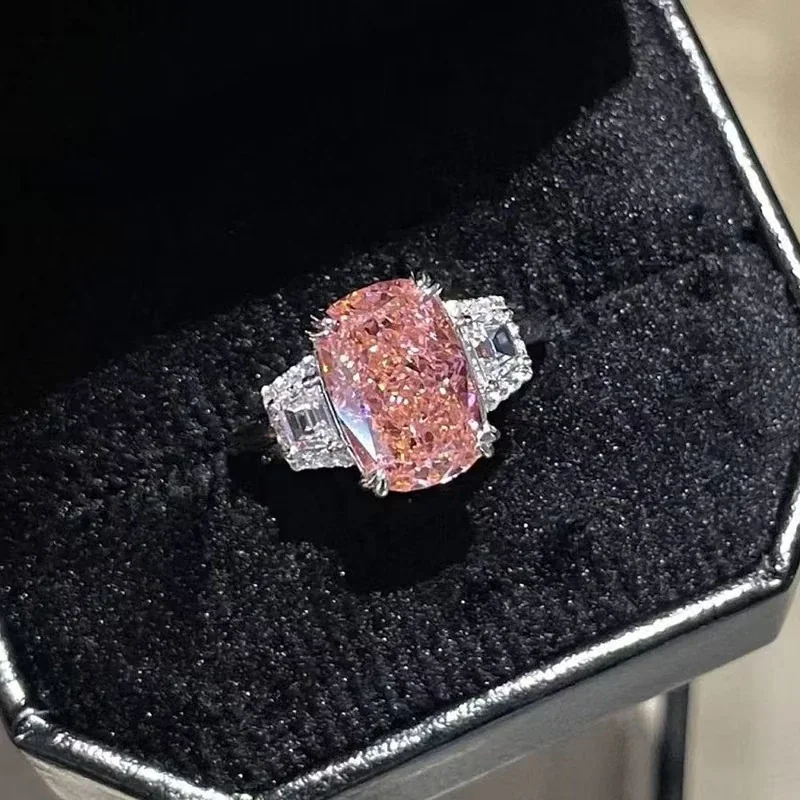 Pink Cushion-Cut Silver-Plated Copper Three-Stone Ring - Silver / Pink