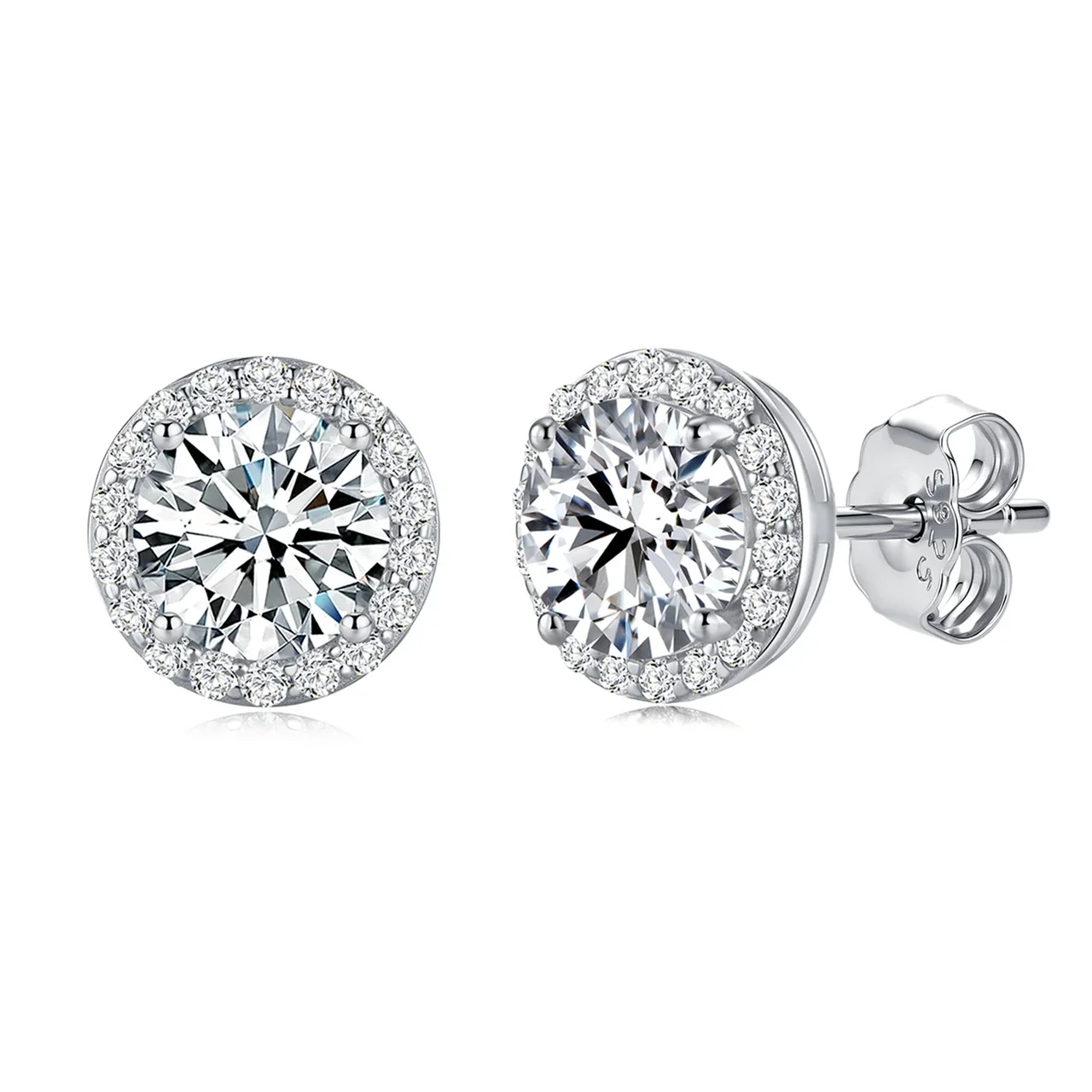 Halo Round-Cut 925 Sterling Silver Moissanite Stud Earrings