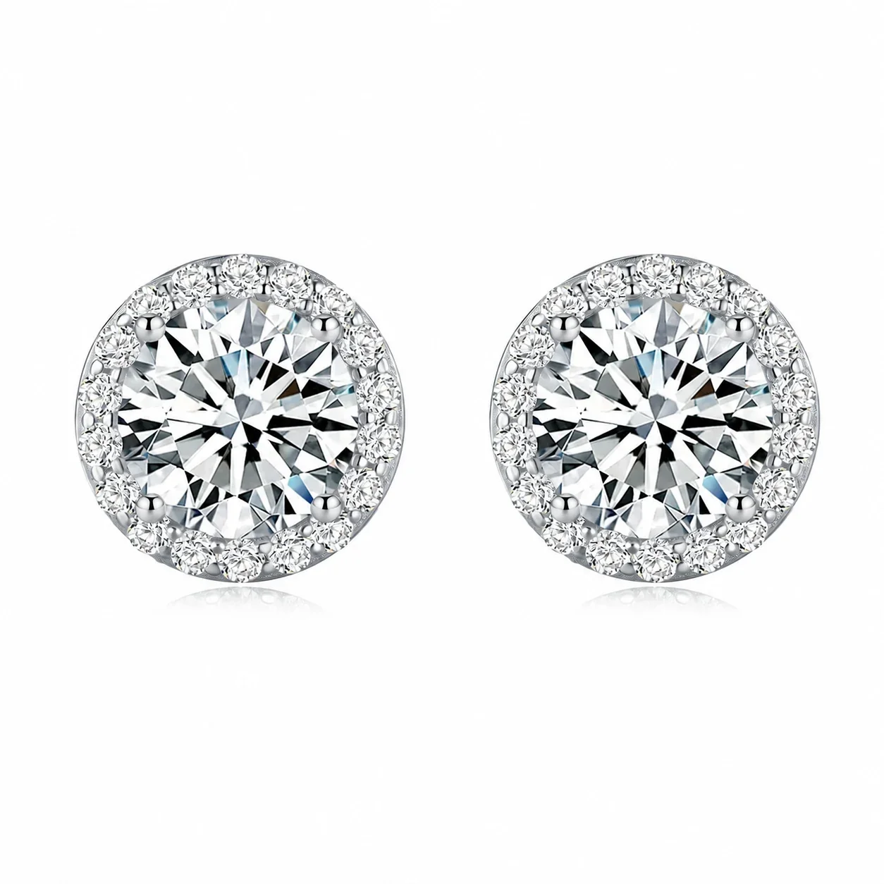 Halo Round-Cut 925 Sterling Silver Moissanite Stud Earrings