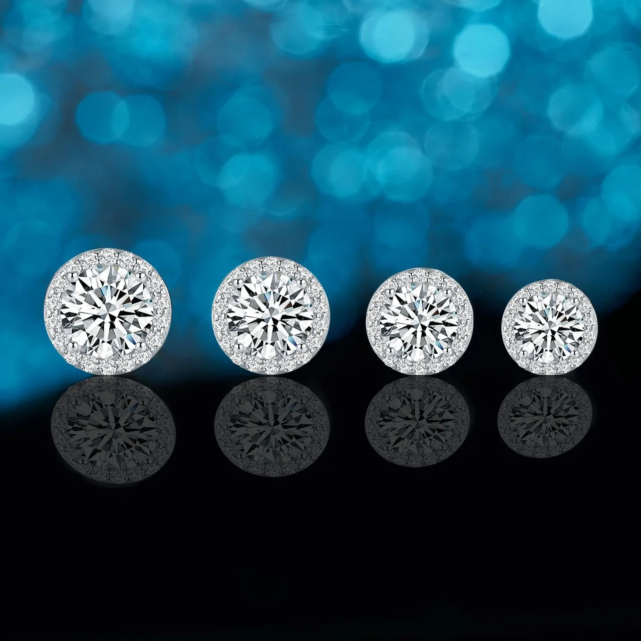 Halo Round-Cut 925 Sterling Silver Moissanite Stud Earrings