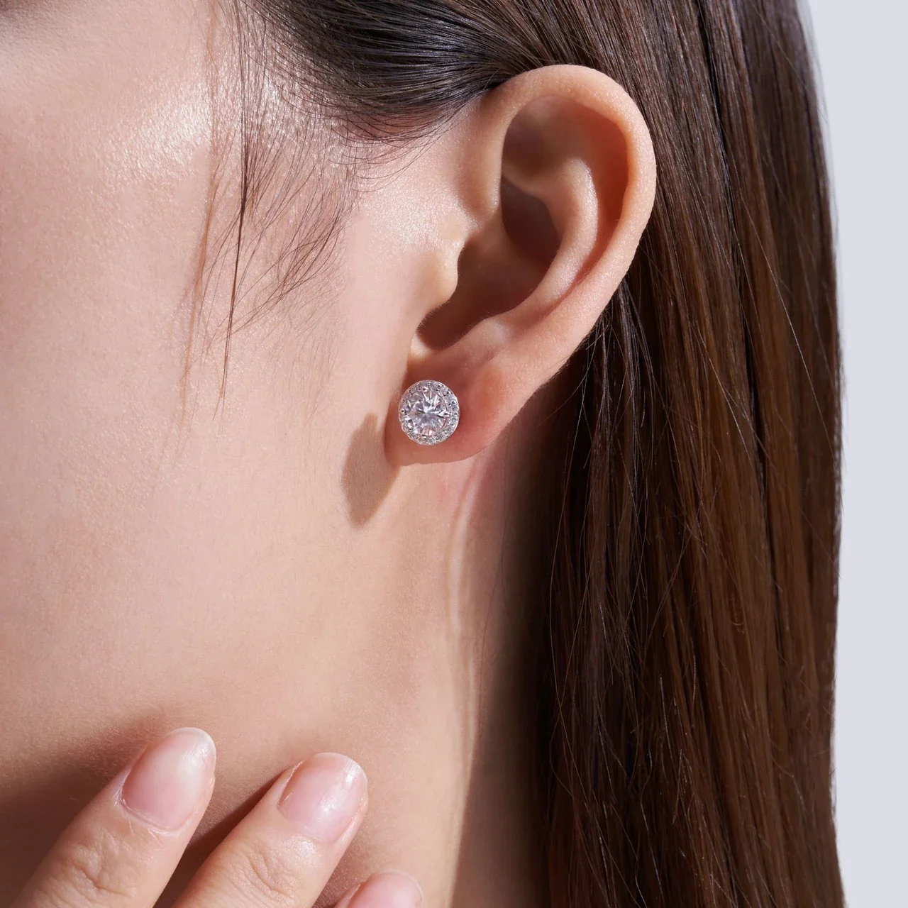 Halo Round-Cut 925 Sterling Silver Moissanite Stud Earrings