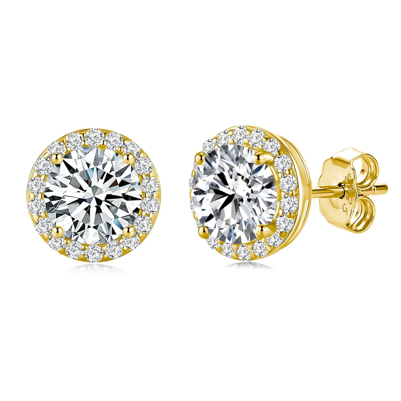 Halo Round-Cut 925 Sterling Silver Moissanite Stud Earrings