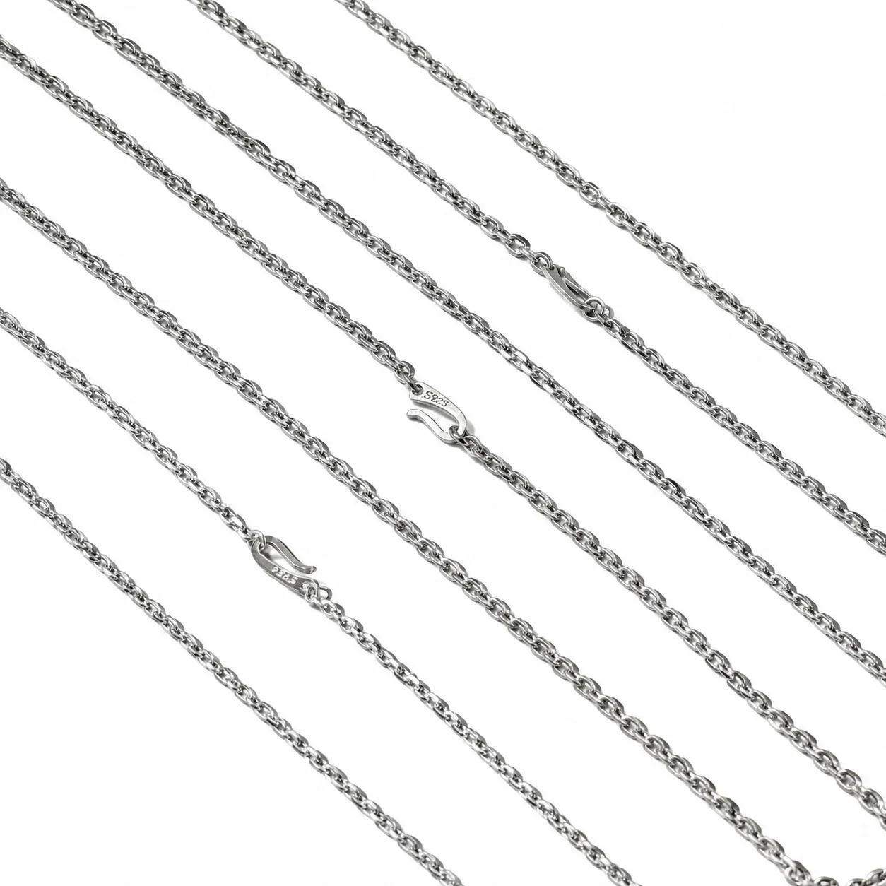 Polished 925 Sterling Silver Oval Cross-Link Chain Necklace
