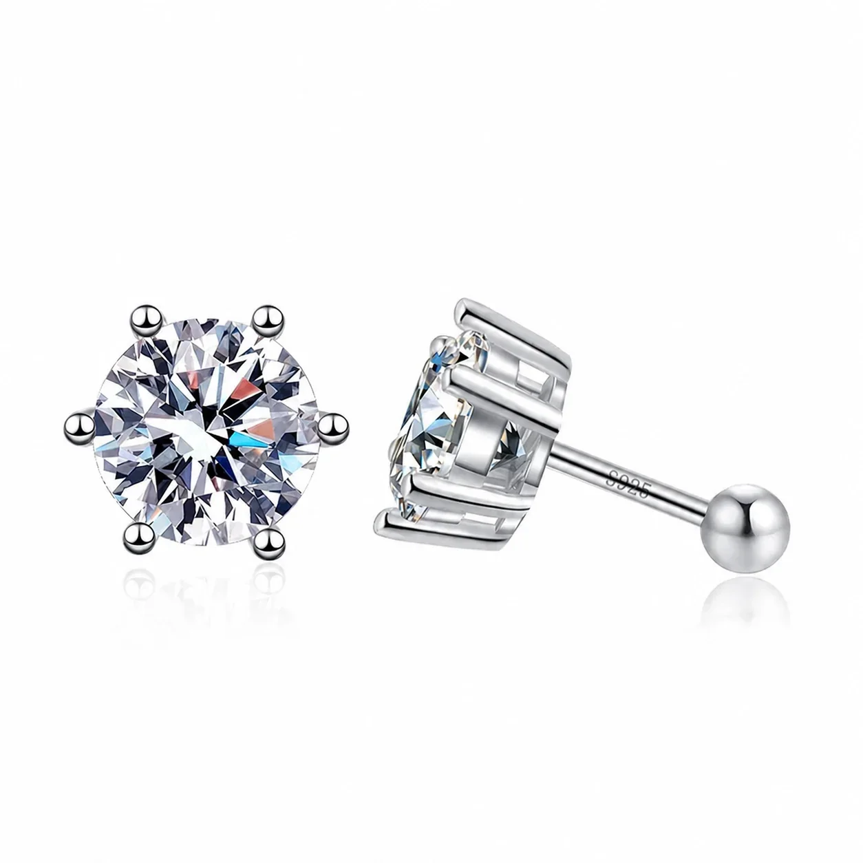 Radiant Six-Prong Moissanite 925 Sterling Silver Stud Earrings
