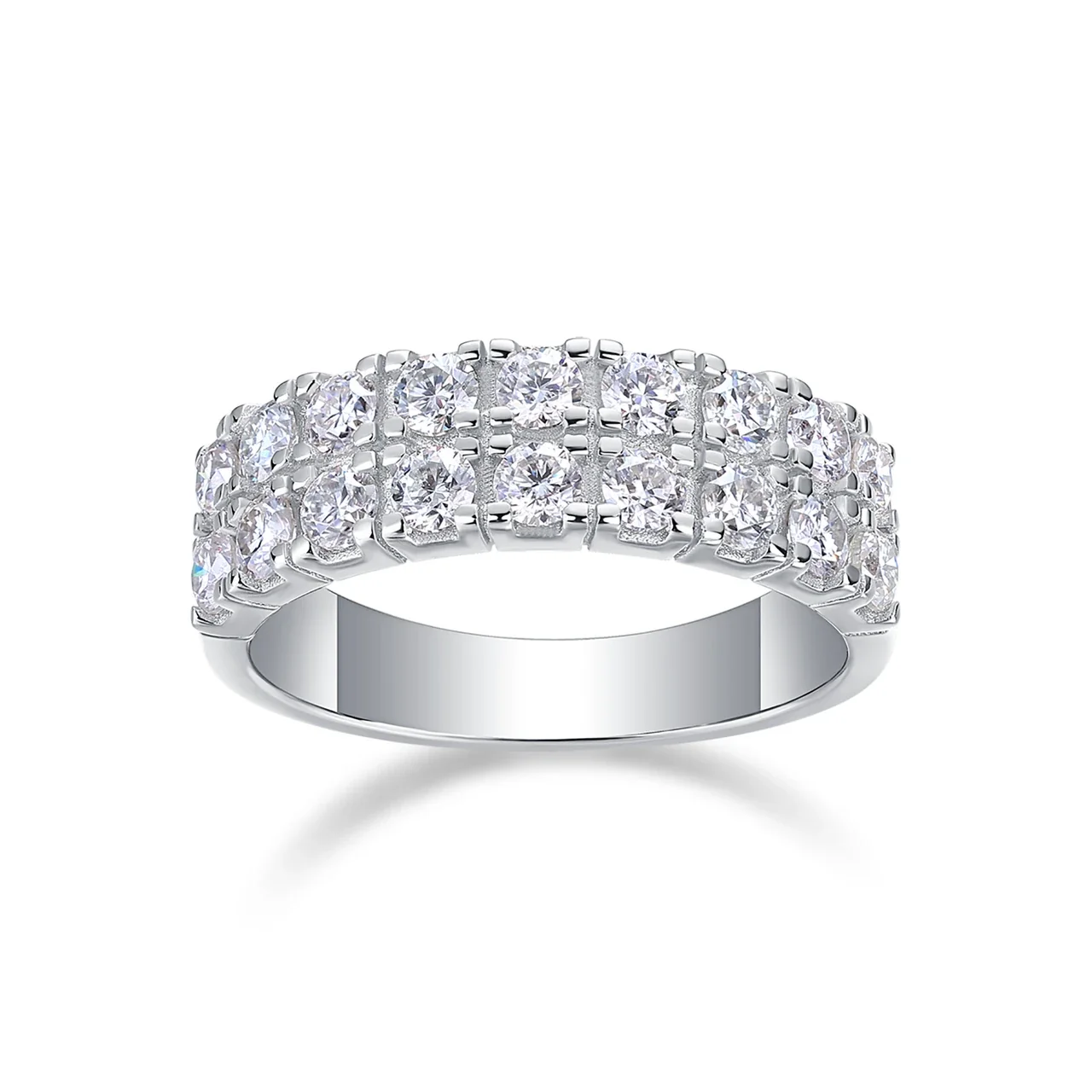 Radiant Triple-Row Round Moissanite 925 Sterling Silver Ring