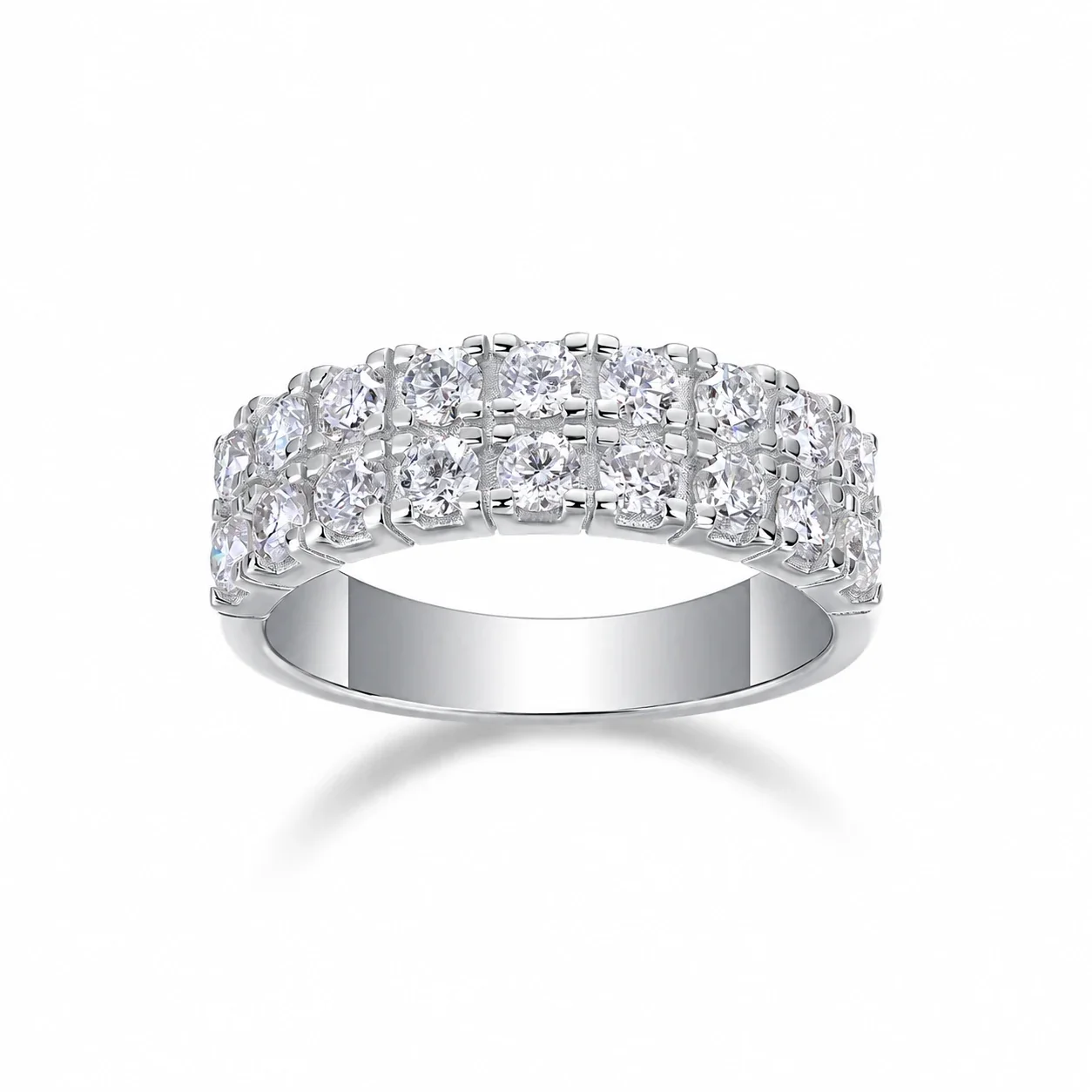 Radiant Triple-Row Round Moissanite 925 Sterling Silver Ring