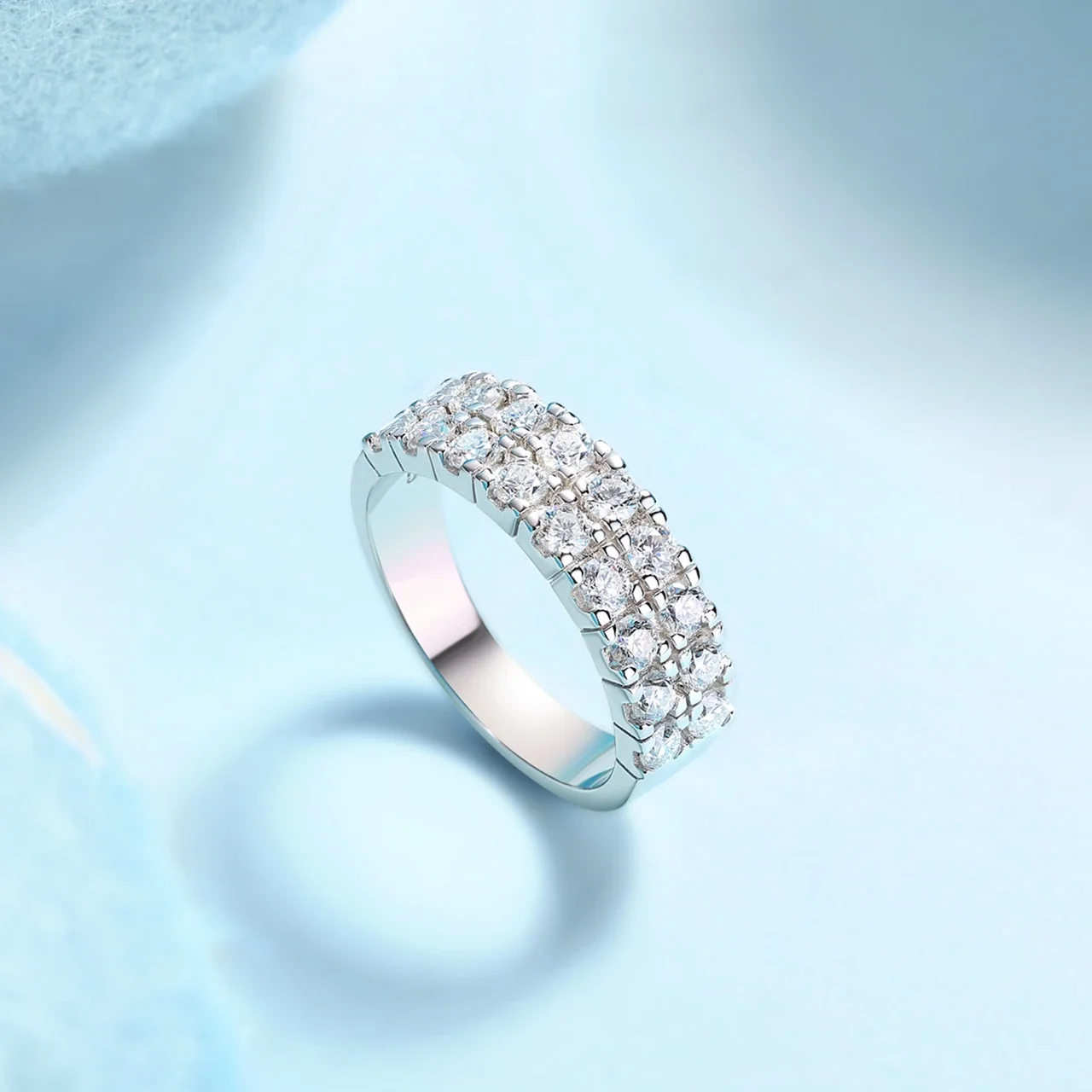Radiant Triple-Row Round Moissanite 925 Sterling Silver Ring