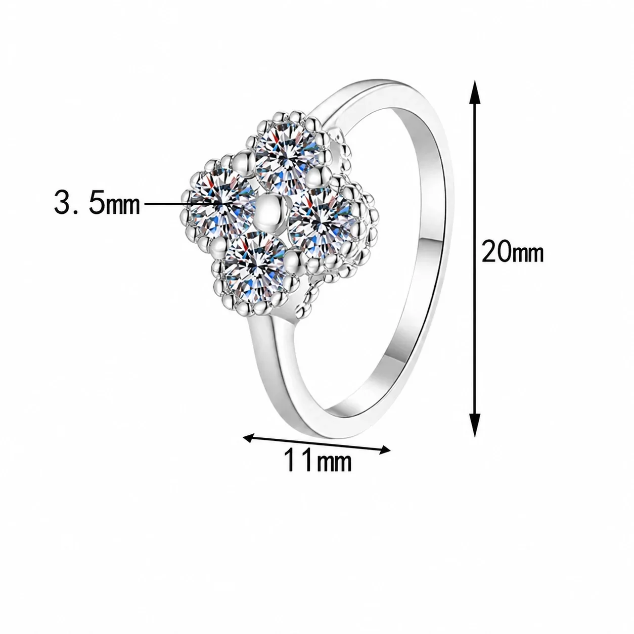 Radiant 925 Sterling Silver Clover Round Moissanite Ring - Moissanite