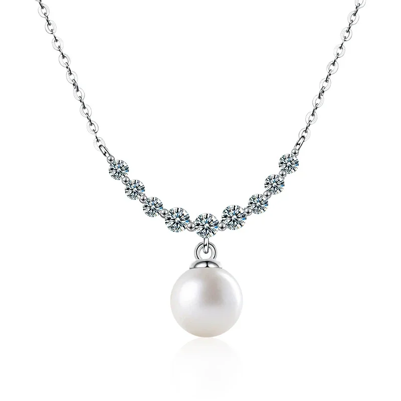 Radiant 925 sterling silver Pearl Moissanite Smile Necklace