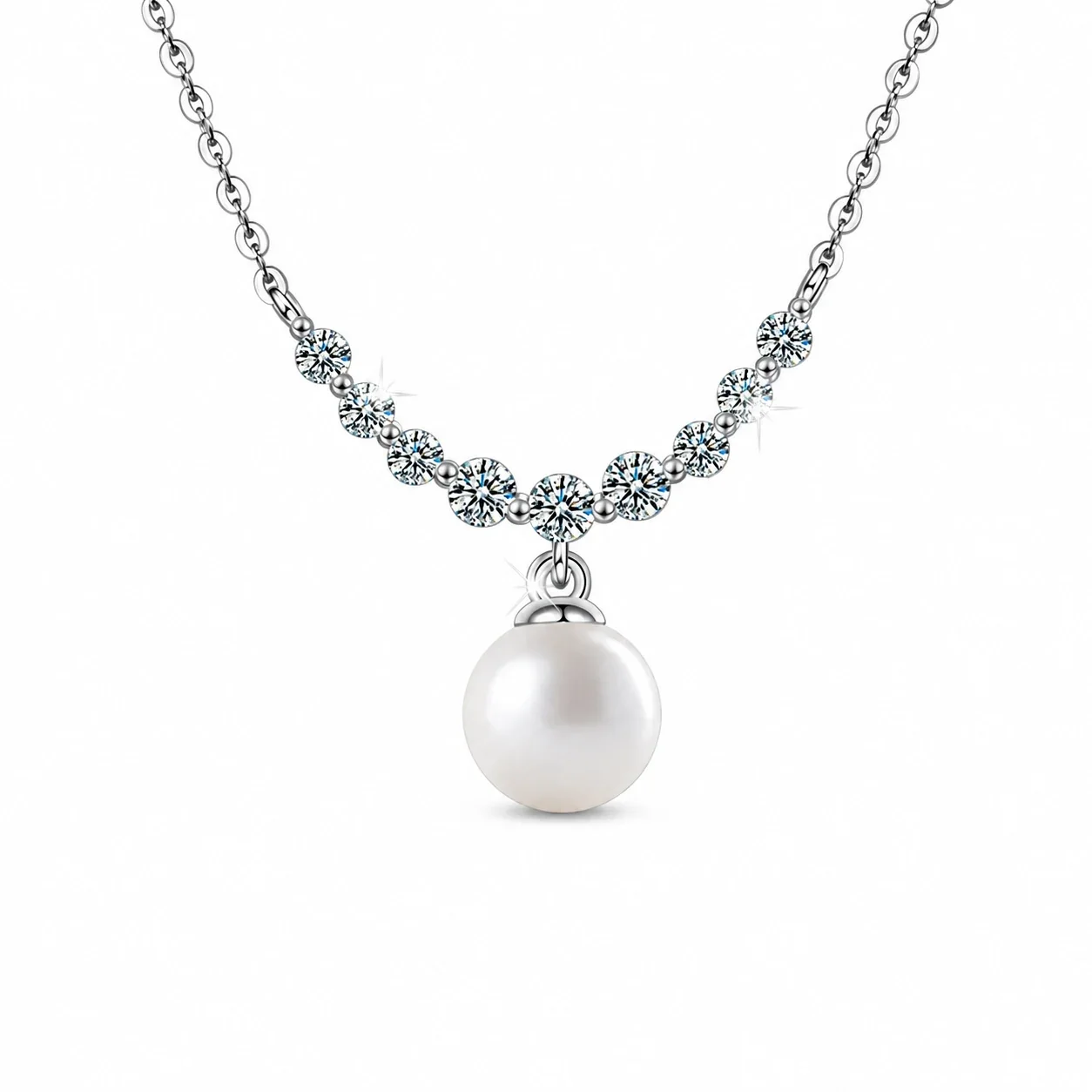 Radiant 925 sterling silver Pearl Moissanite Smile Necklace