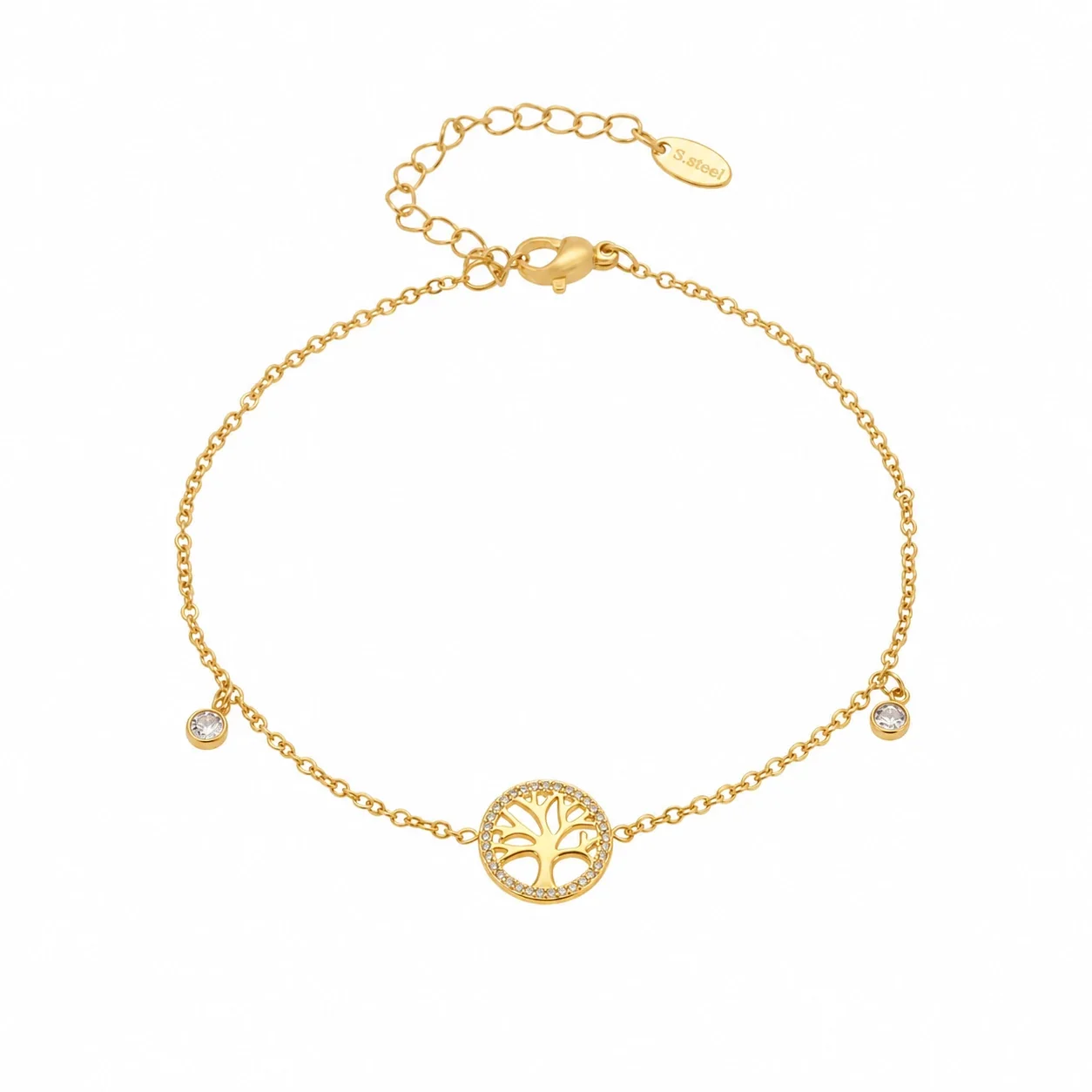 Dainty 18K Gold-Plated Tree of Life Charm Anklet